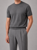 Gebreid t-shirt heren met ronde hals en korte mouwen 1
