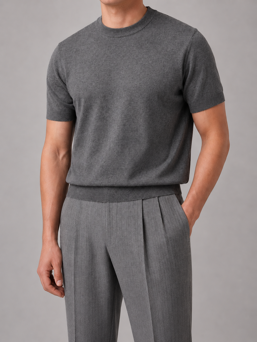 Gebreid t-shirt heren met ronde hals en korte mouwen 1