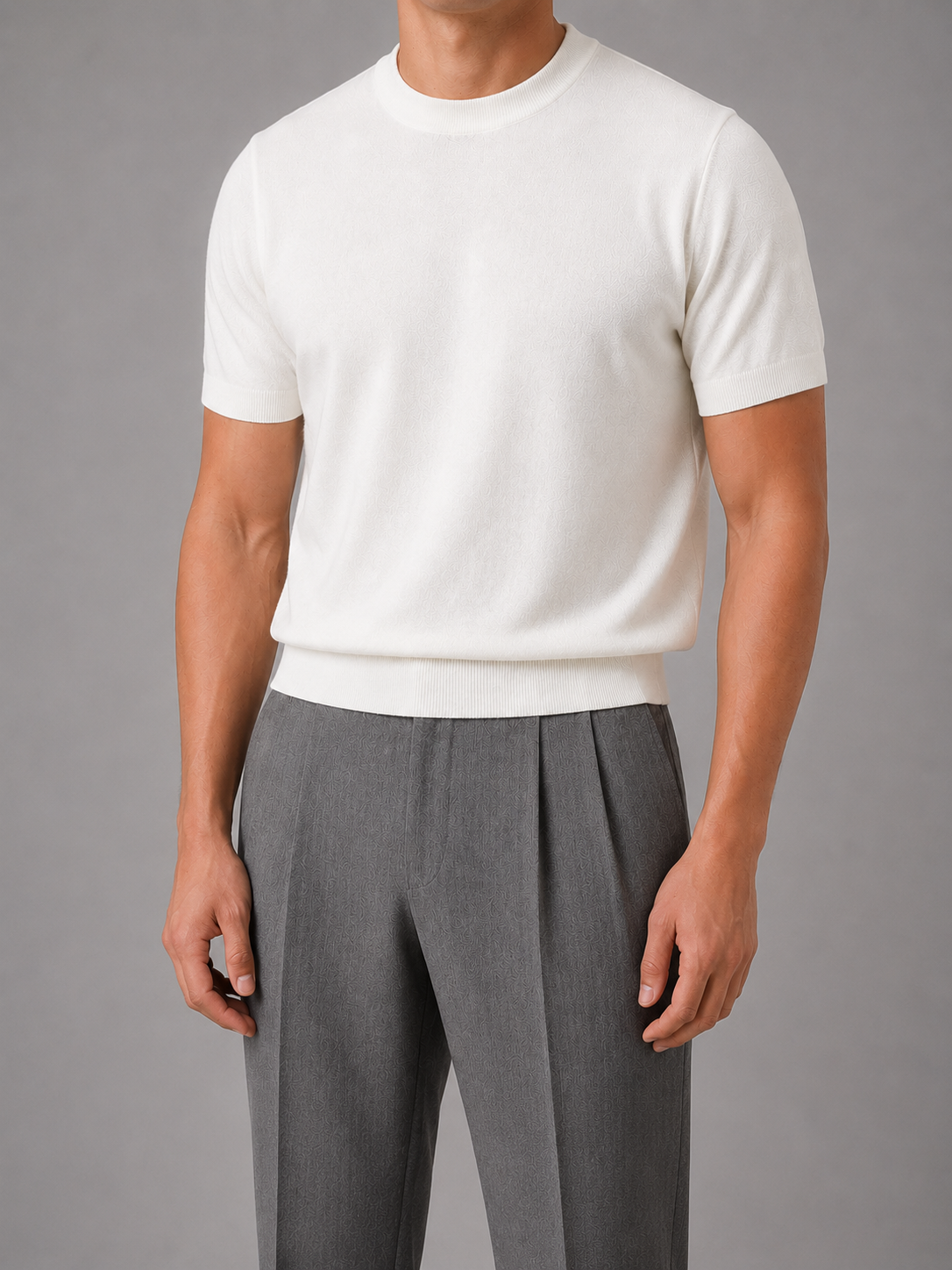 Gebreid t-shirt heren met ronde hals en korte mouwen 2