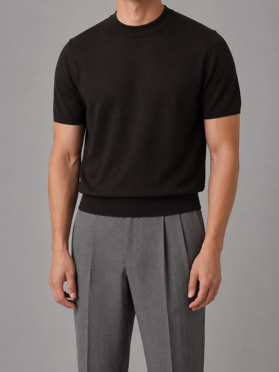 Gebreid t-shirt heren met ronde hals en korte mouwen 3