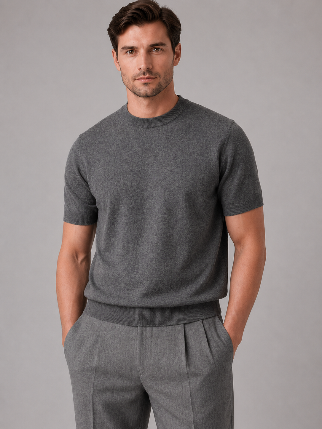 Gebreid t-shirt heren met ronde hals en korte mouwen 4