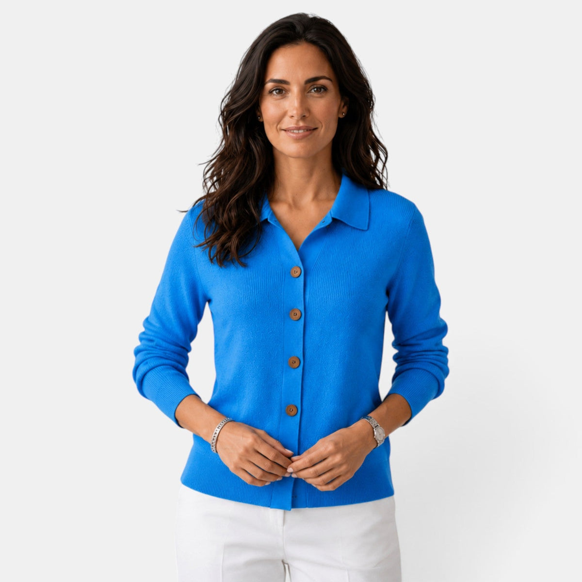 Gebreid vest dames met polokraag en knoopsluiting 4