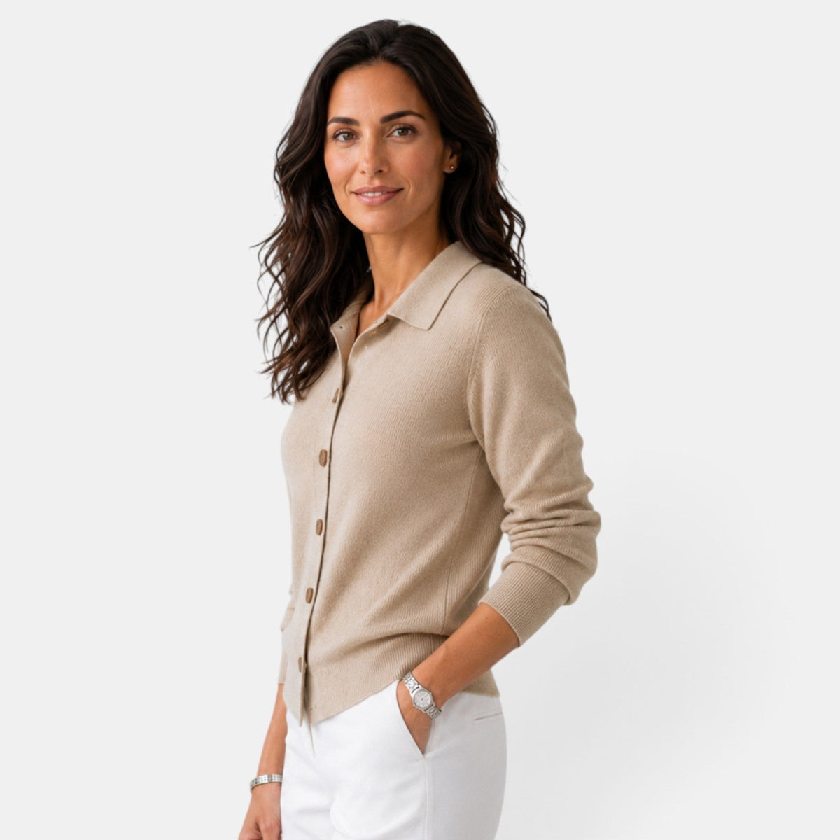 Gebreid vest dames met polokraag en knoopsluiting 6