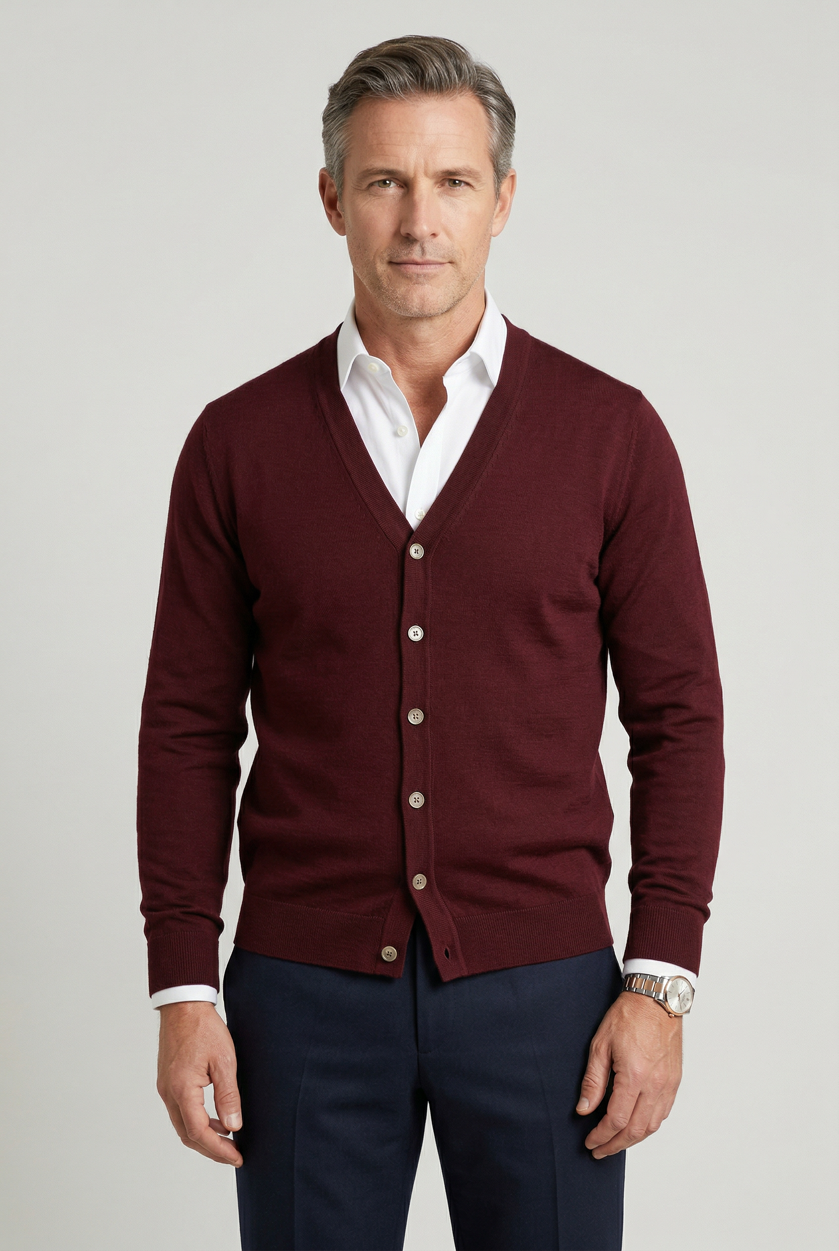 Gebreid vest heren met V-hals en knoopsluiting 1