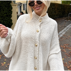 Kort gebreid vest dames met gouden knopen en oversized pasvorm