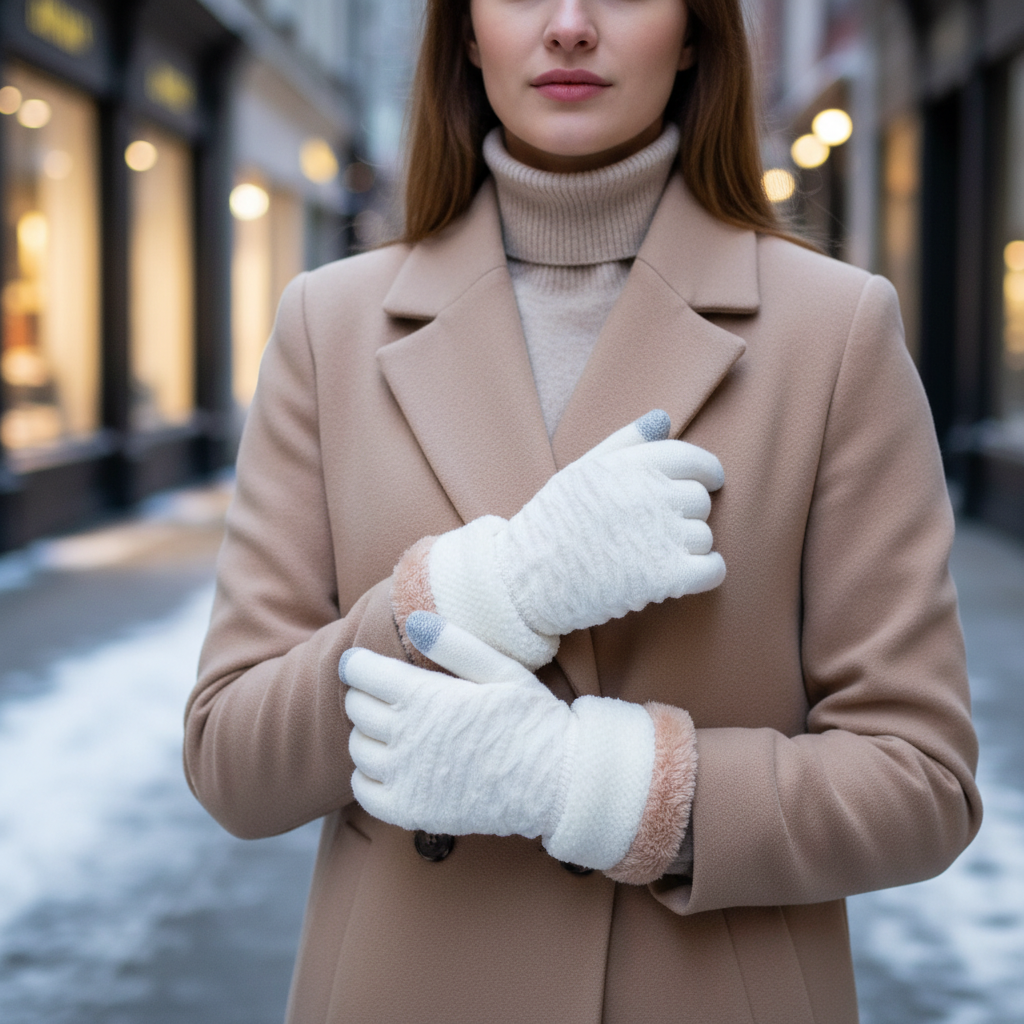 Gebreide handschoenen dames met touchscreen en kabelpatroon 11