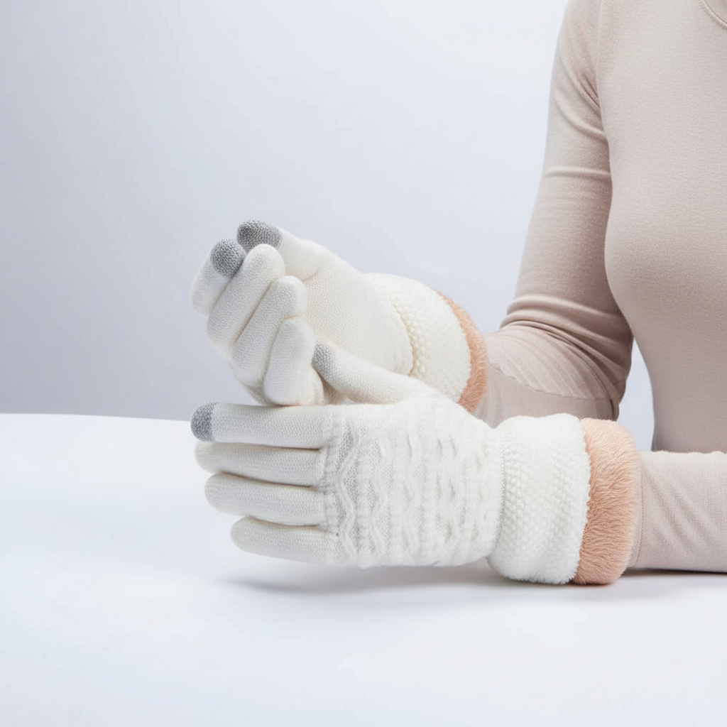 Gebreide handschoenen dames met touchscreen en kabelpatroon 12