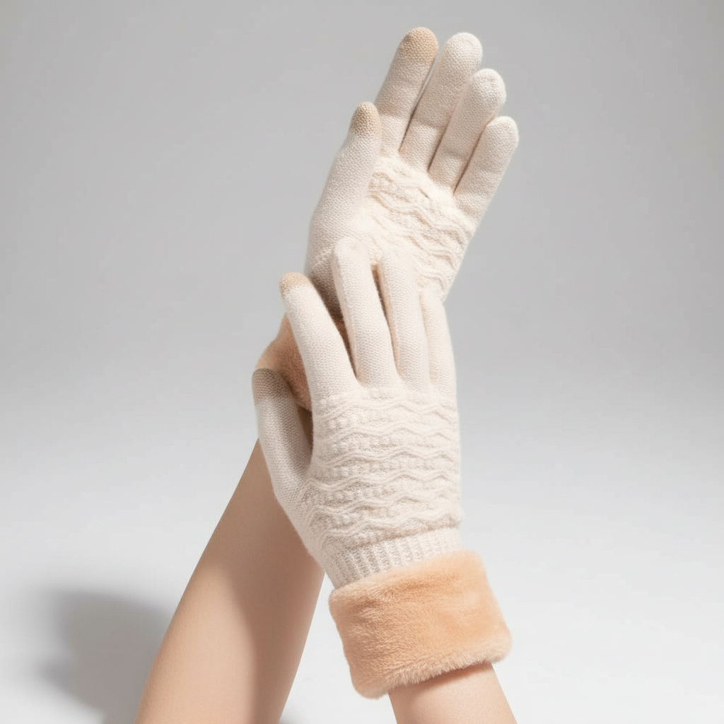 Gebreide handschoenen dames met touchscreen en kabelpatroon 2
