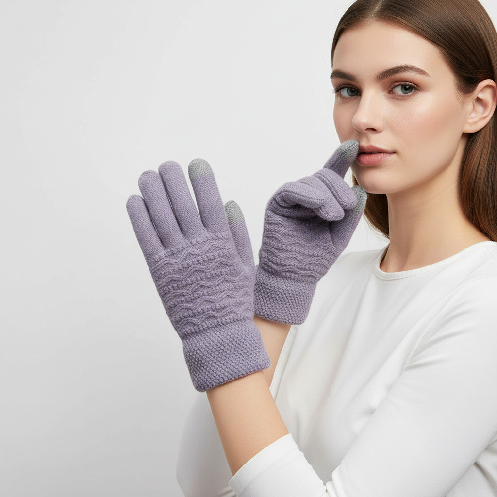 Gebreide handschoenen dames met touchscreen en kabelpatroon 7
