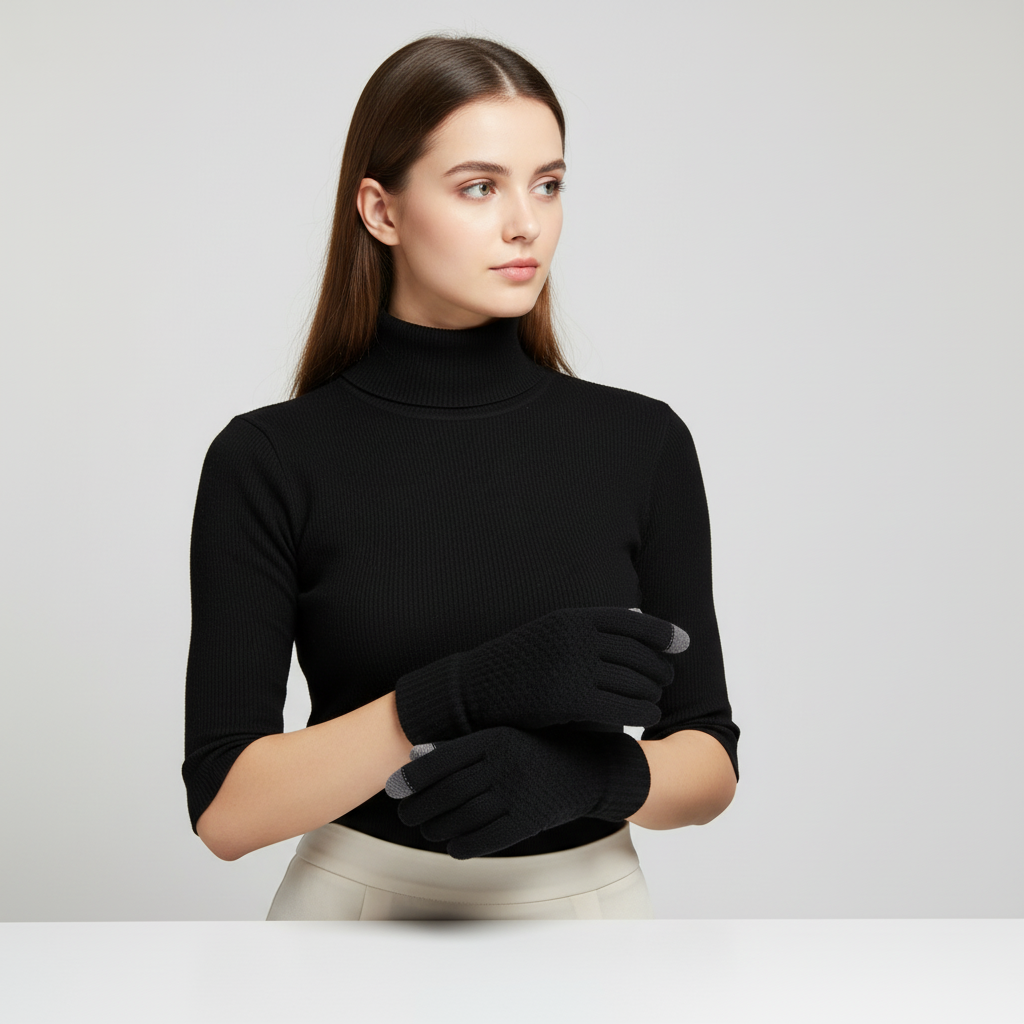 Gebreide handschoenen dames met touchscreen en voering 1