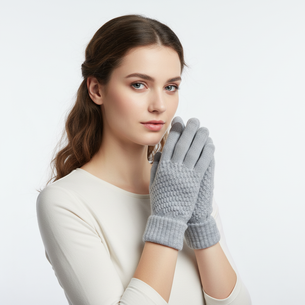 Gebreide handschoenen dames met touchscreen en voering 2