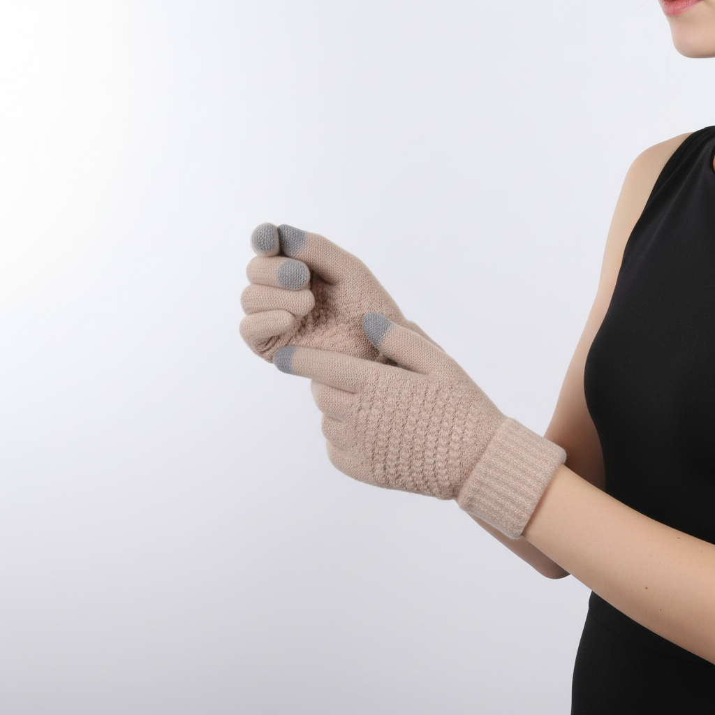 Gebreide handschoenen dames met touchscreen en voering 7