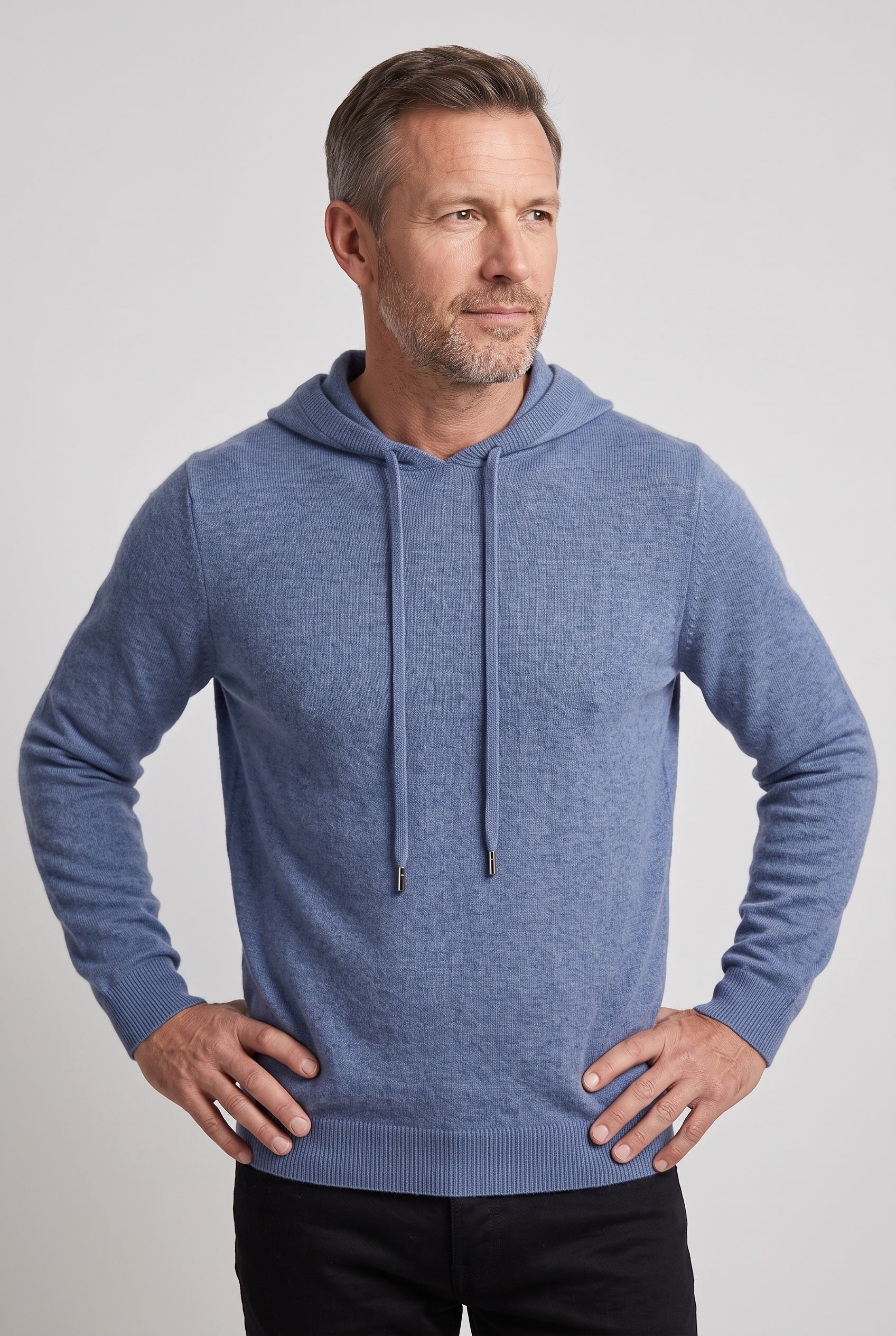 Gebreide hoodie heren met capuchon en trekkoord 2