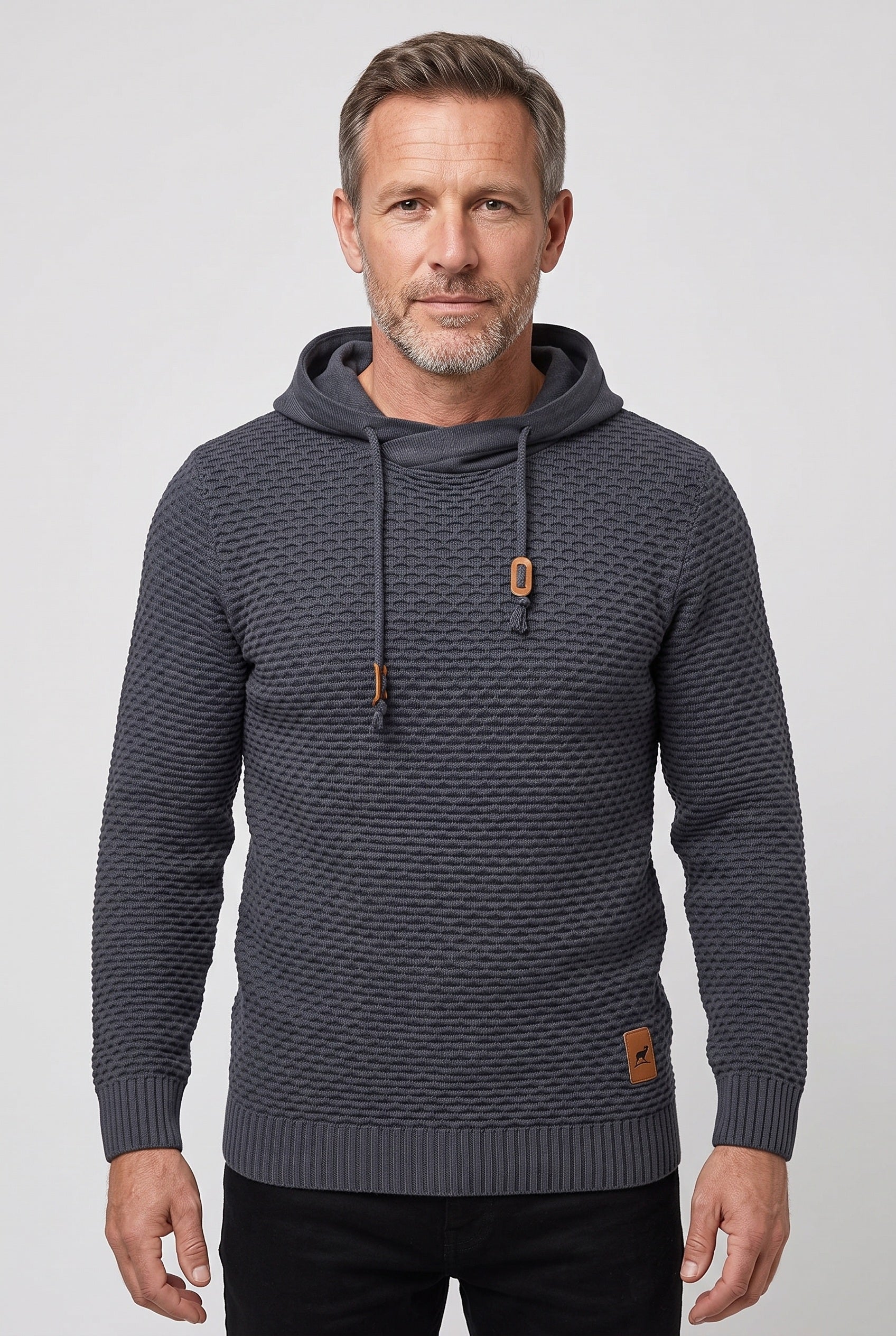 Gebreide hoodie heren met capuchon en wafelstructuur 1