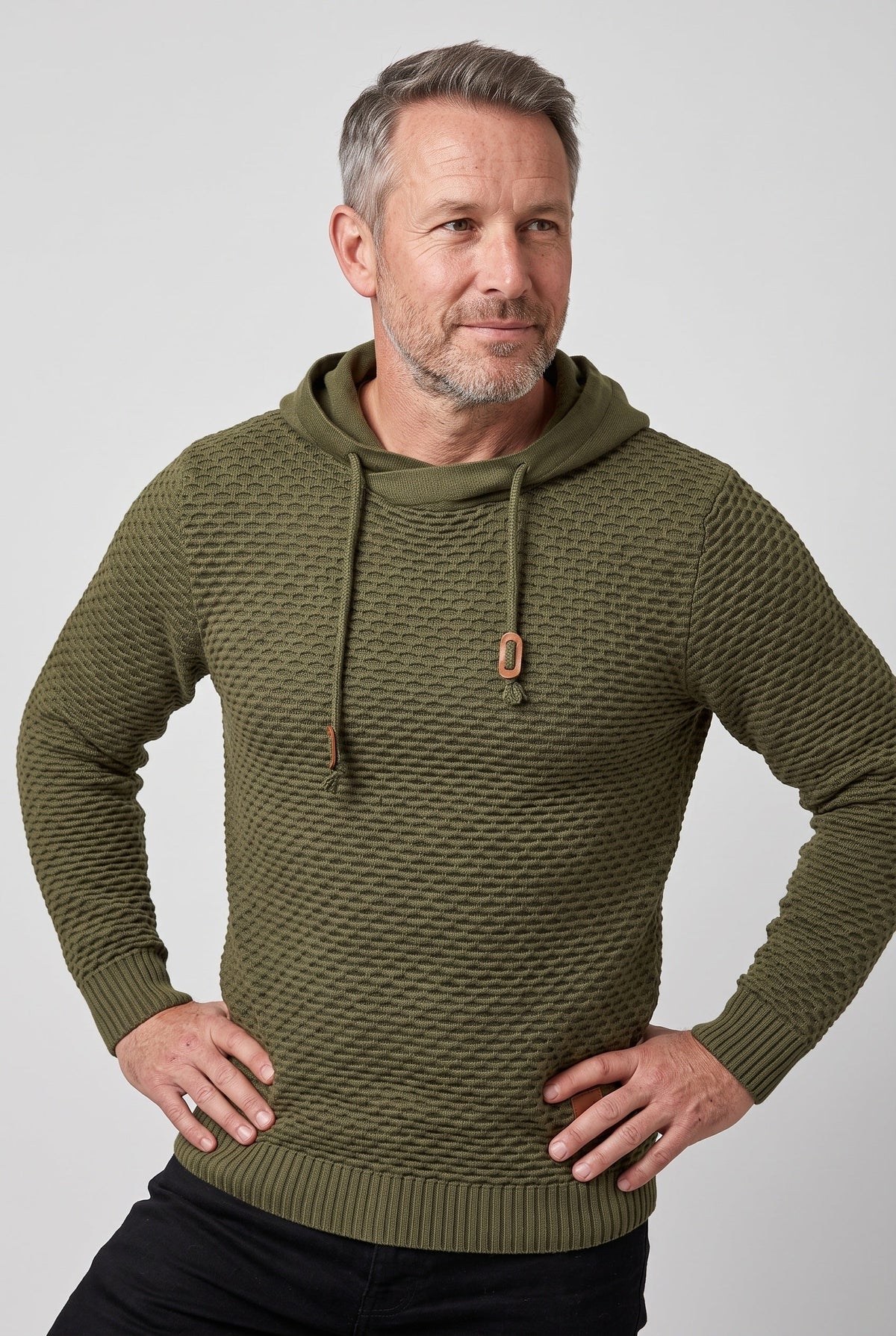 Gebreide hoodie heren met capuchon en wafelstructuur 2