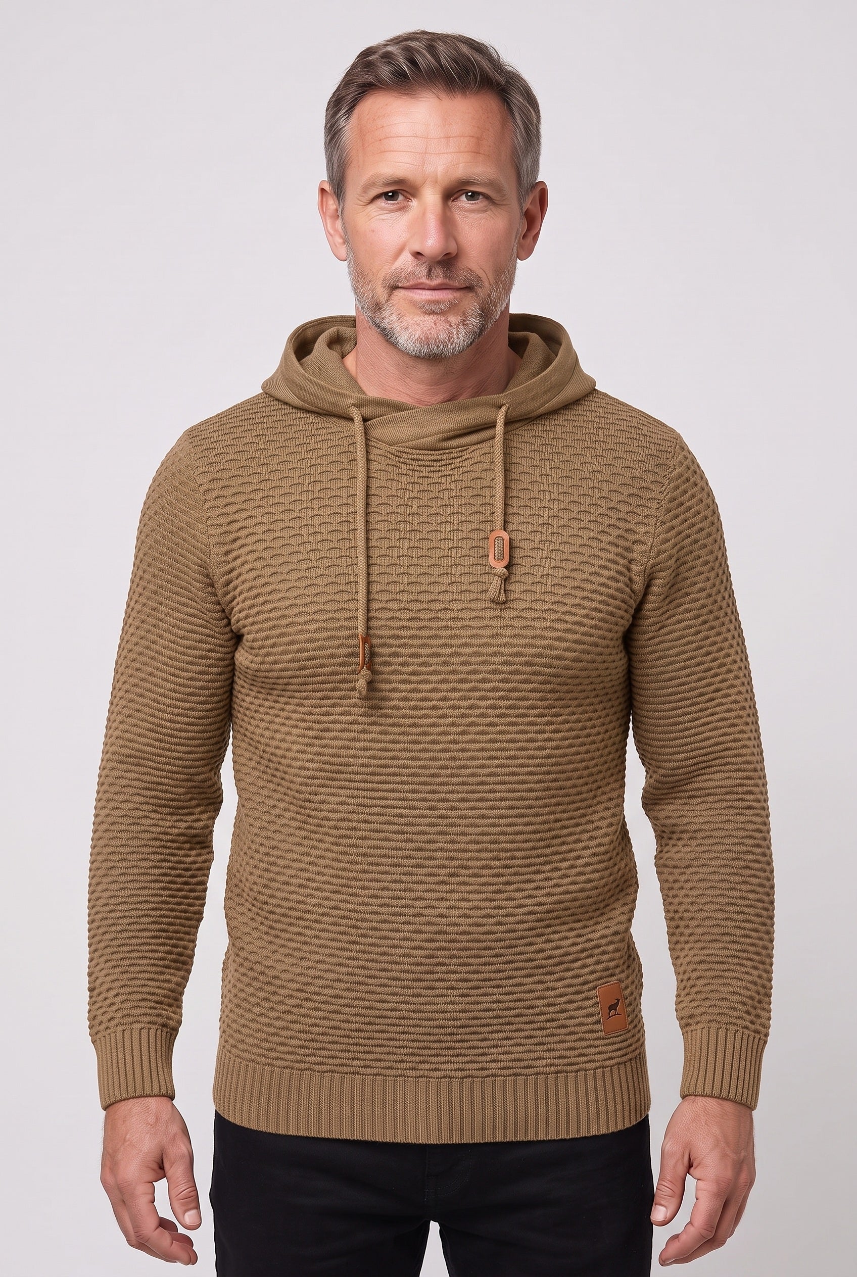 Gebreide hoodie heren met capuchon en wafelstructuur 3