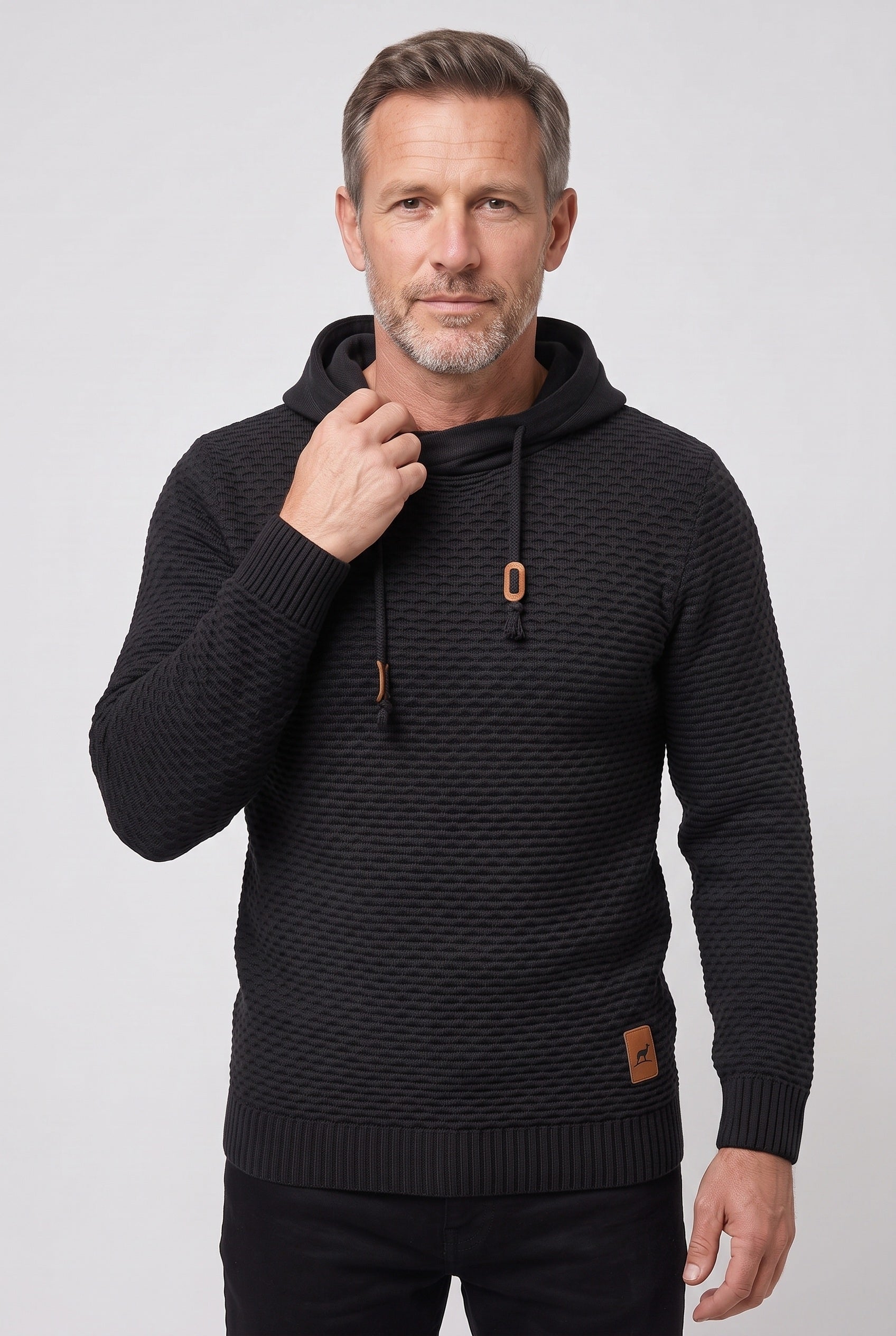 Gebreide hoodie heren met capuchon en wafelstructuur 4