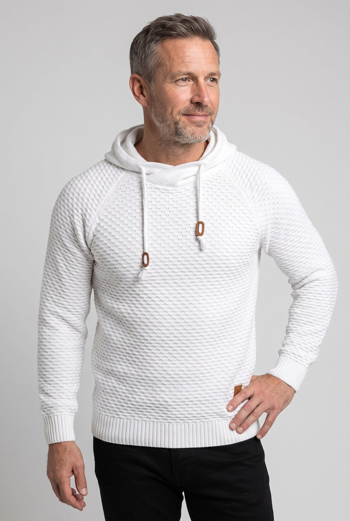Gebreide hoodie heren met capuchon en wafelstructuur 5