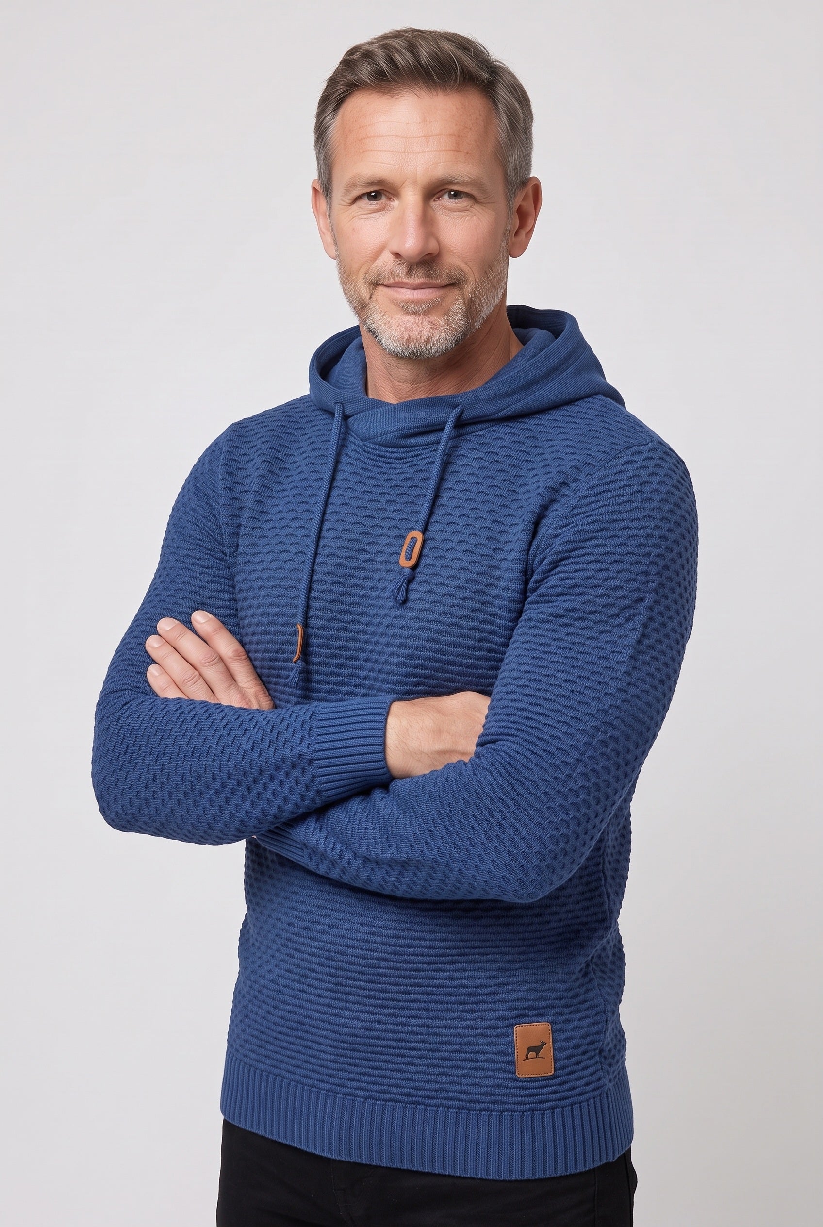 Gebreide hoodie heren met capuchon en wafelstructuur 6