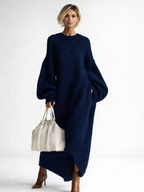 Gebreide jurk dames oversized maxi met ronde hals 4