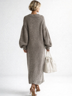 Gebreide jurk dames oversized maxi met ronde hals 6