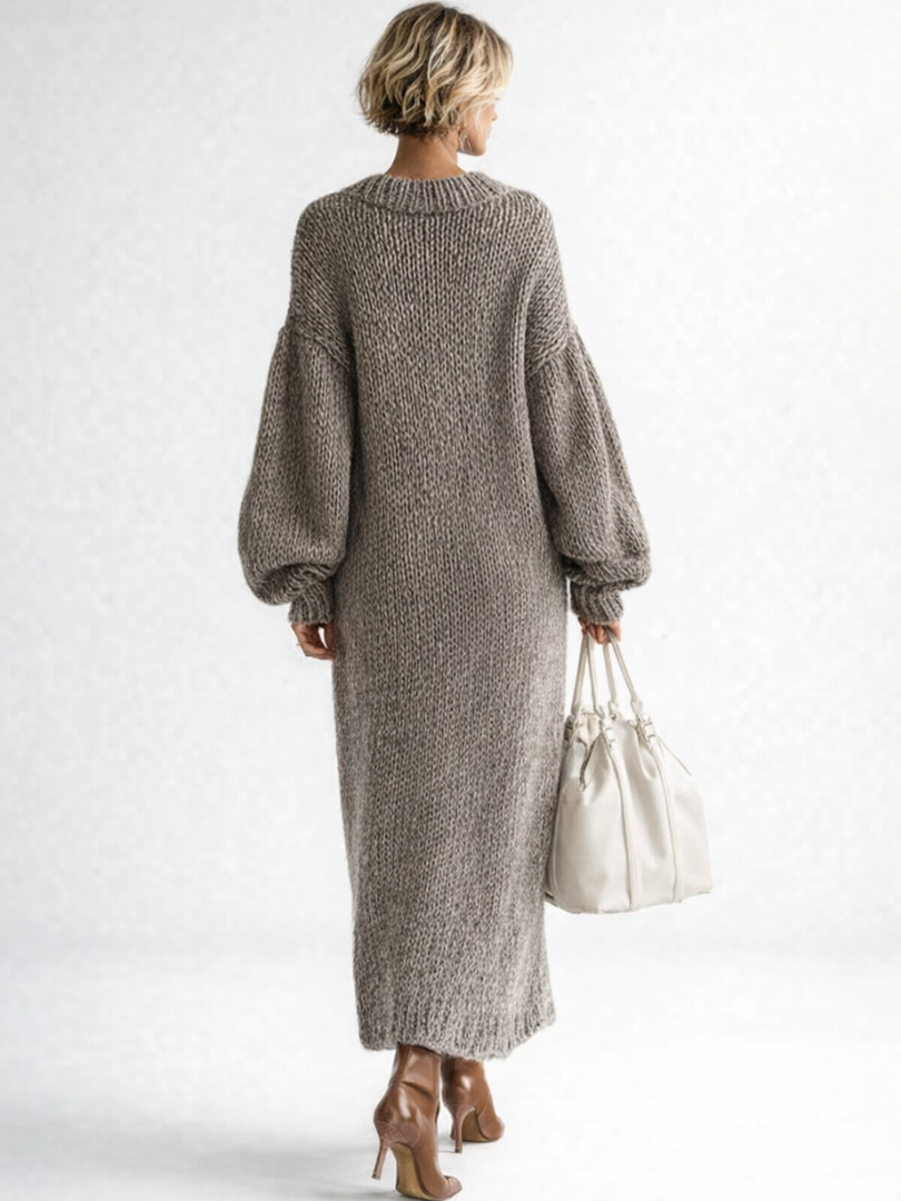 Gebreide jurk dames oversized maxi met ronde hals 6
