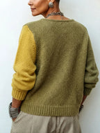 Gebreide trui dames met colorblock en asymmetrische knopen 2
