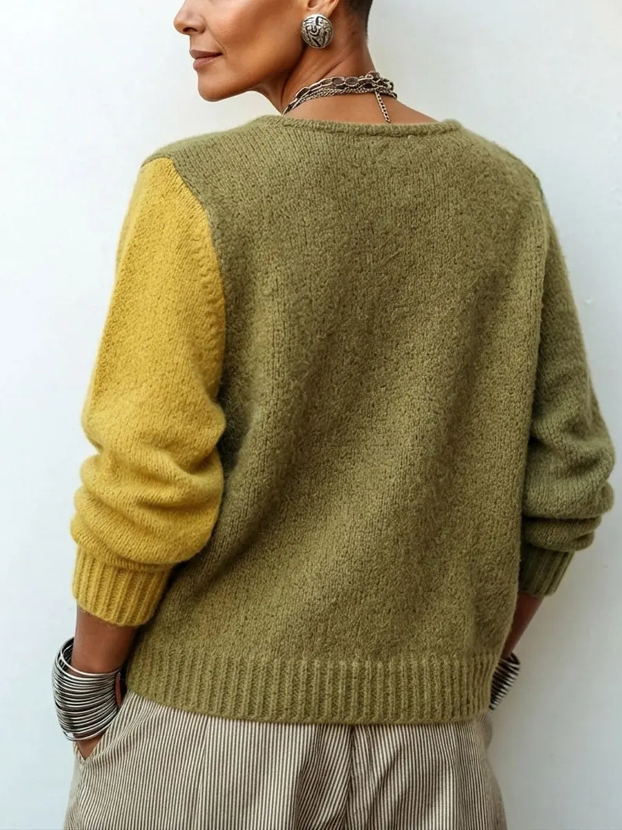 Gebreide trui dames met colorblock en asymmetrische knopen 2