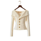 Geribd vest dames met off-shoulder kraag en sierknopen 1