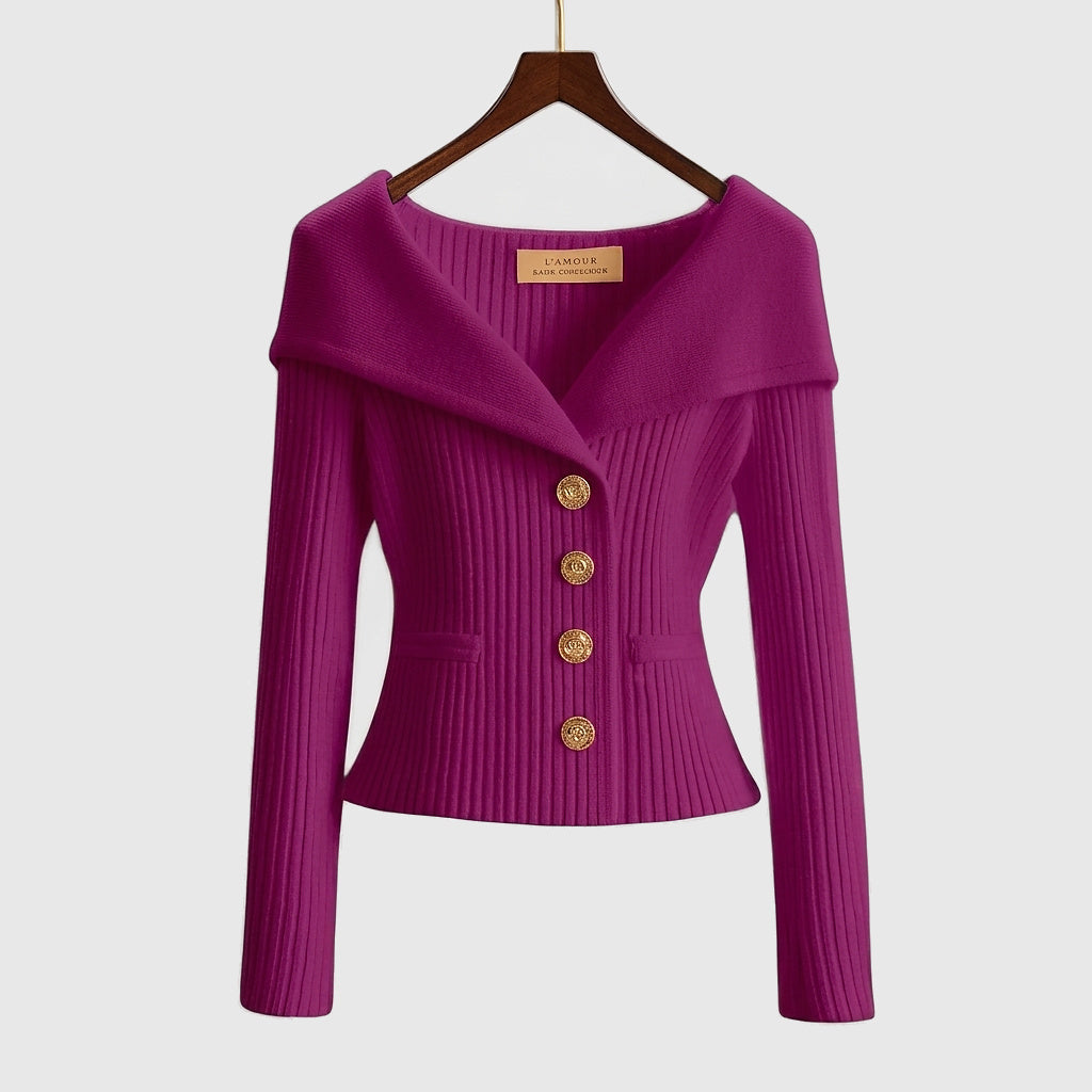 Geribd vest dames met off-shoulder kraag en sierknopen 10