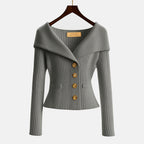 Geribd vest dames met off-shoulder kraag en sierknopen 11