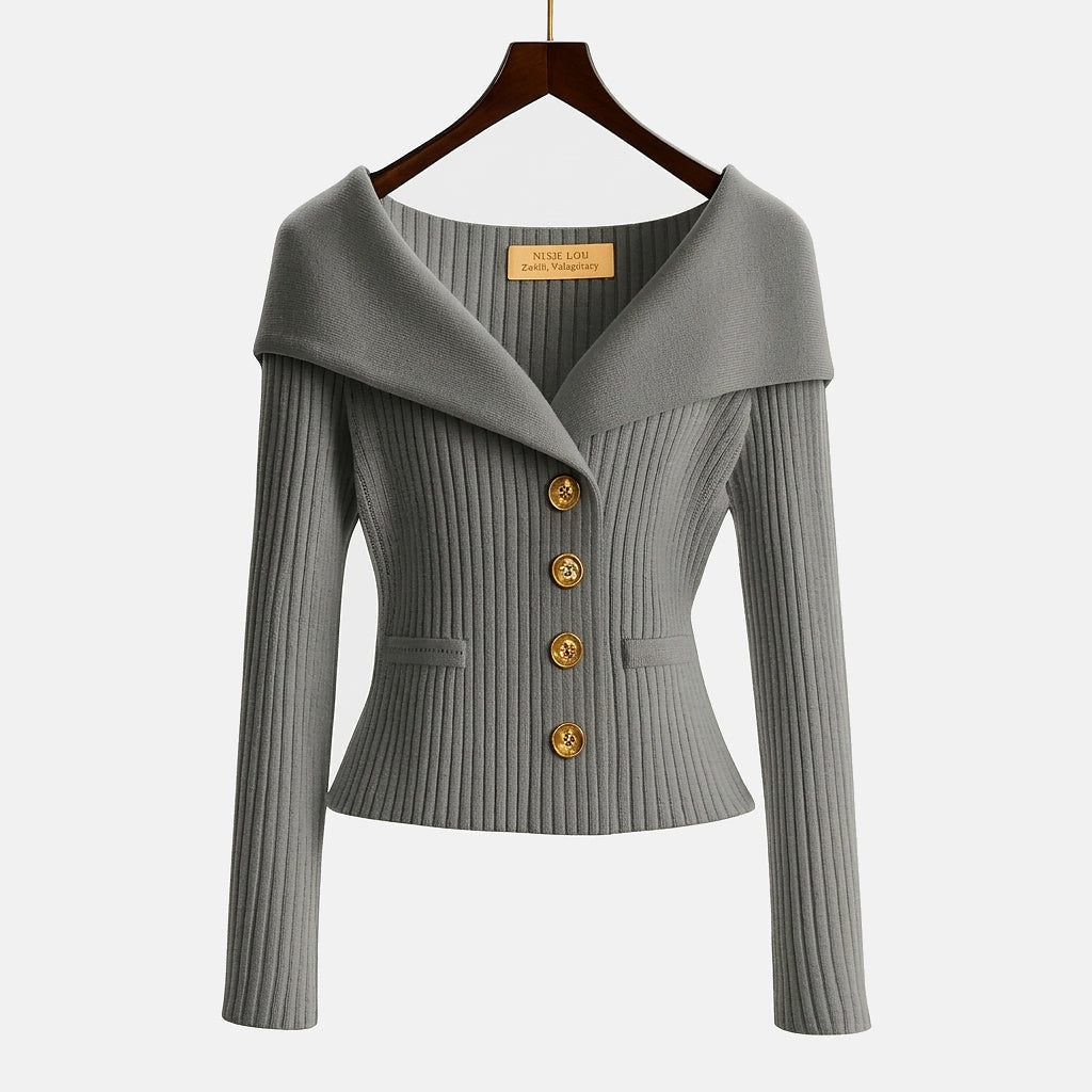 Geribd vest dames met off-shoulder kraag en sierknopen 11