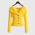 Geribd vest dames met off-shoulder kraag en sierknopen 2