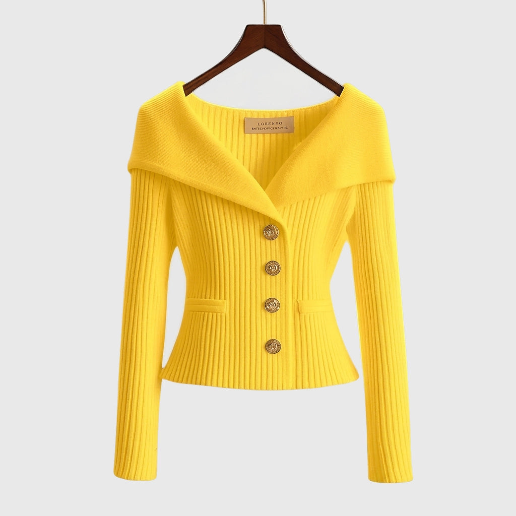 Geribd vest dames met off-shoulder kraag en sierknopen 2