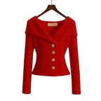 Geribd vest dames met off-shoulder kraag en sierknopen 3