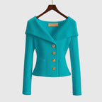Geribd vest dames met off-shoulder kraag en sierknopen 5