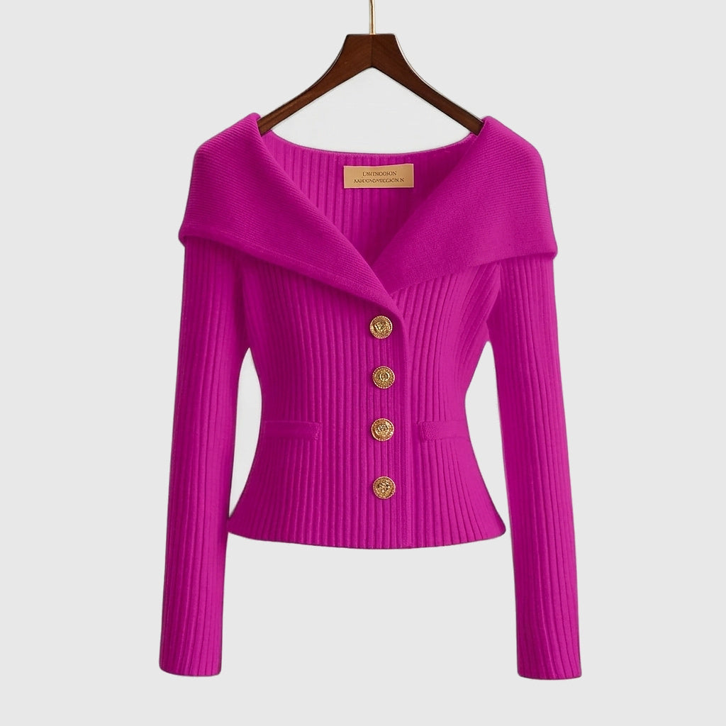 Geribd vest dames met off-shoulder kraag en sierknopen 6