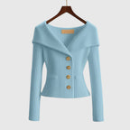 Geribd vest dames met off-shoulder kraag en sierknopen 7