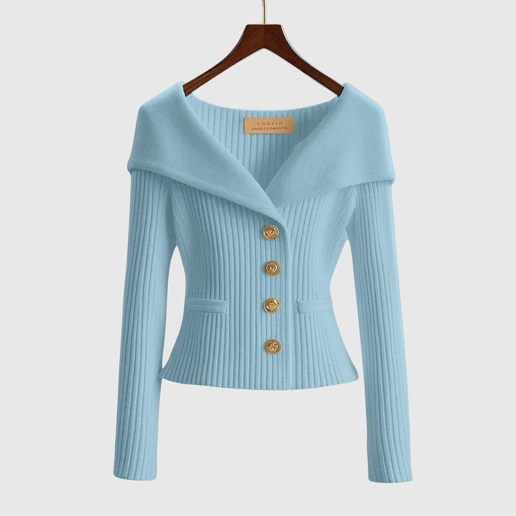 Geribd vest dames met off-shoulder kraag en sierknopen 7