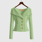 Geribd vest dames met off-shoulder kraag en sierknopen 8