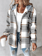 Geruit flanellen overshirt dames met capuchon en knoopsluiting 1