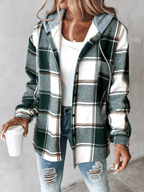 Geruit flanellen overshirt dames met capuchon en knoopsluiting 4