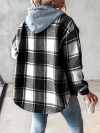 Geruit flanellen overshirt dames met capuchon en knoopsluiting 6