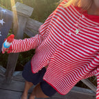 Gestreepte cardigan dames met knopen, opstaande kraag en lange mouwen 5