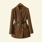 Getailleerd tweed jasje dames met dubbele rij knopen en ceintuur 1