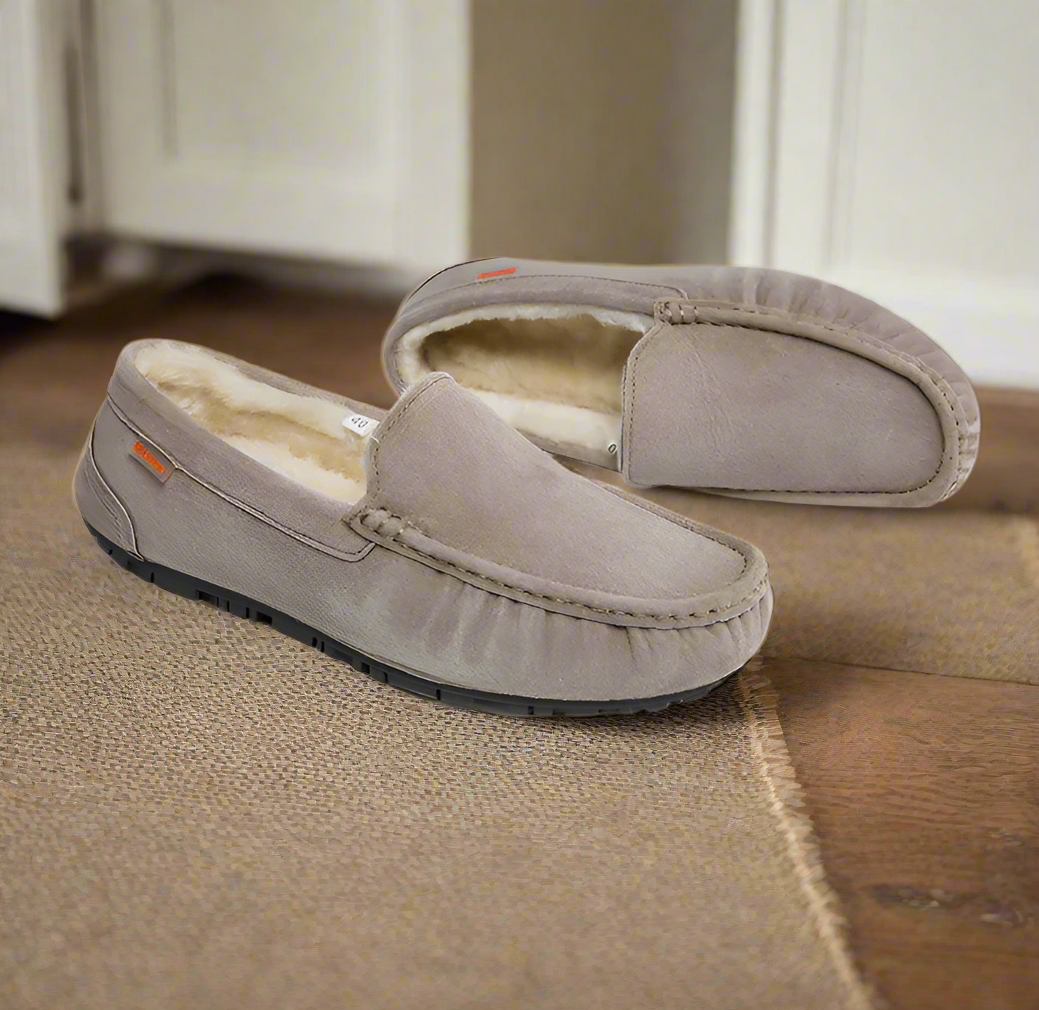 Gevoerde heren moccasin pantoffels met rubberen zool 1