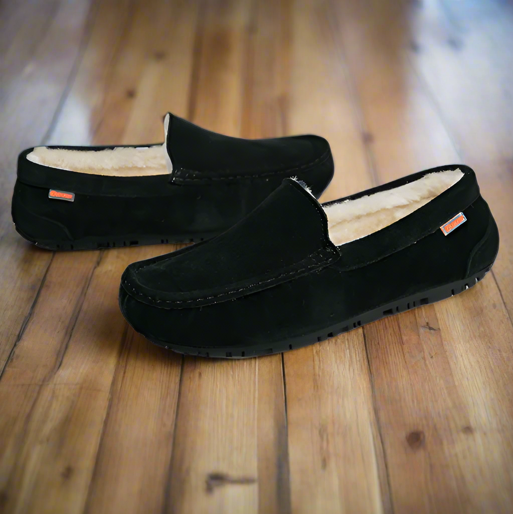 Gevoerde heren moccasin pantoffels met rubberen zool 2