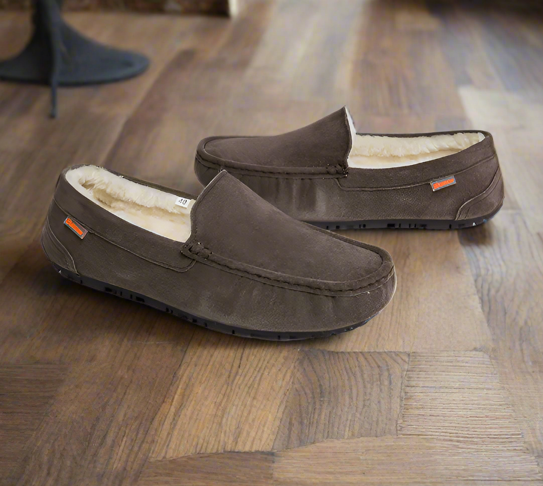 Gevoerde heren moccasin pantoffels met rubberen zool 3