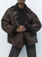 Gevoerde oversized winterjas dames met brede kraag 1