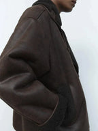 Gevoerde oversized winterjas dames met brede kraag 2